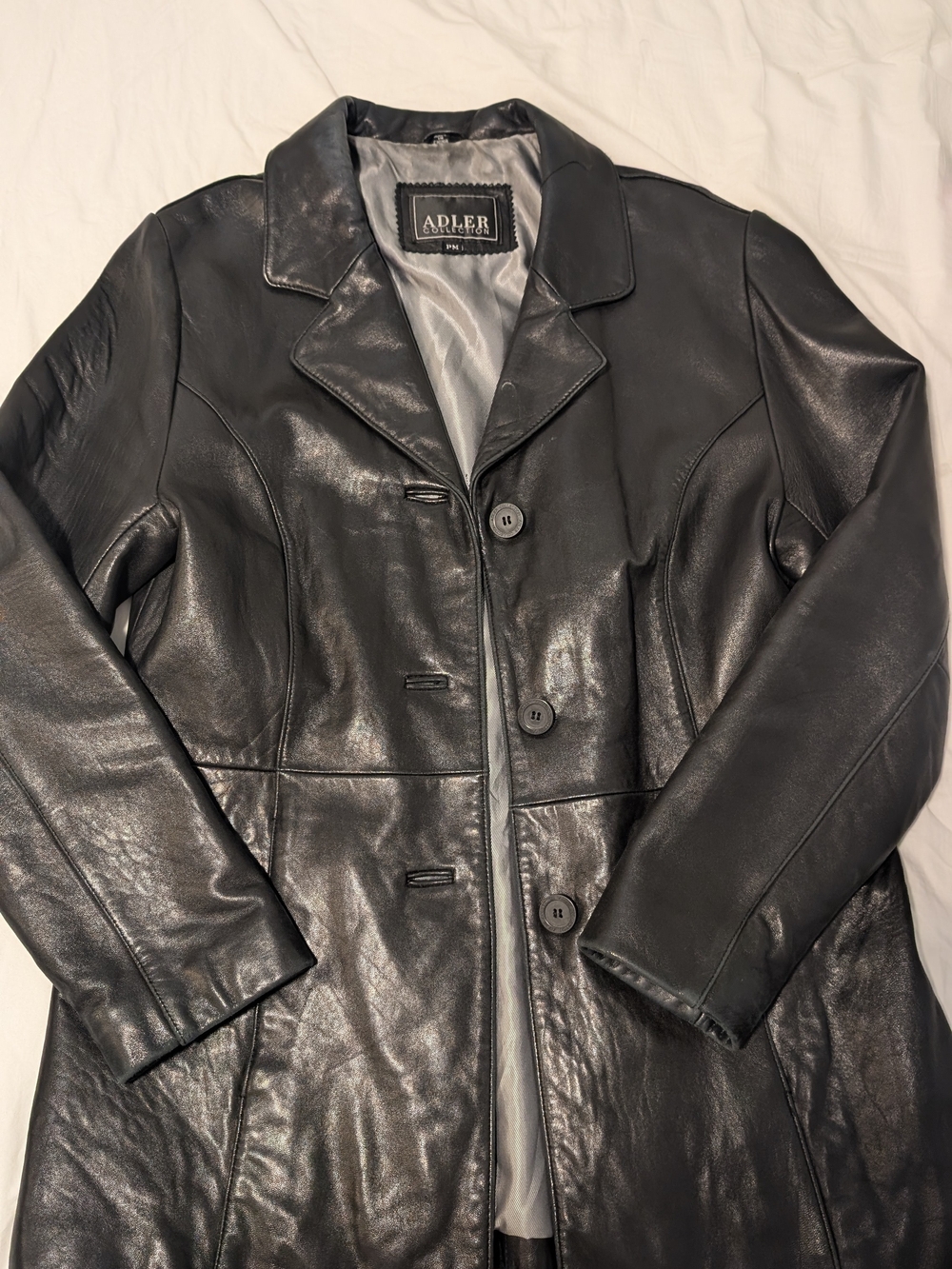 Vintage Womens's Black Leather Double-Breasted Coat Jacket Blazer 90's Y2K